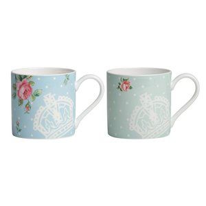 Royal Albert Polka Blue and Polka Rose Mugs Set 2